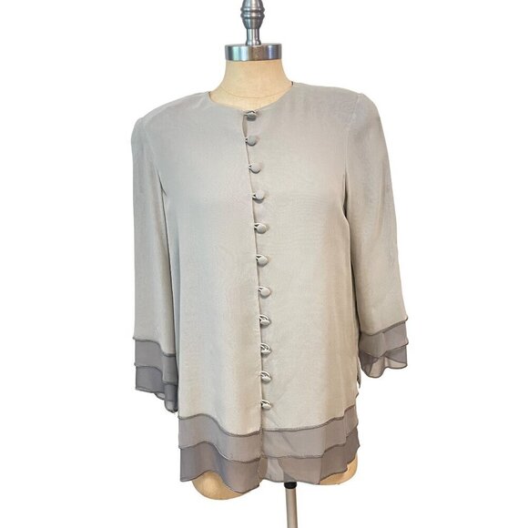 Paul Cormack New York Vintage Gray Silver Button front Silk Top Medium - Picture 1 of 4
